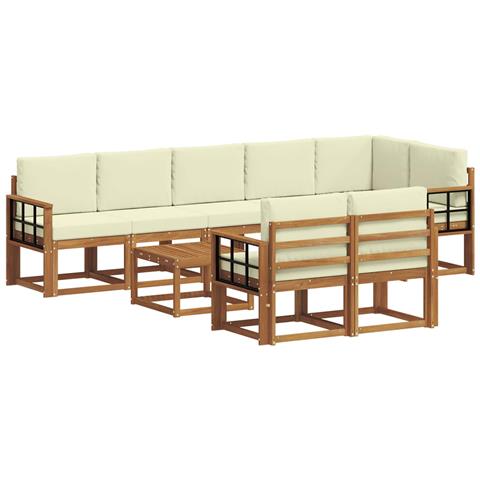 Set di divani da esterno con cuscino 9 pcs Naturale e Crema - Foto 1