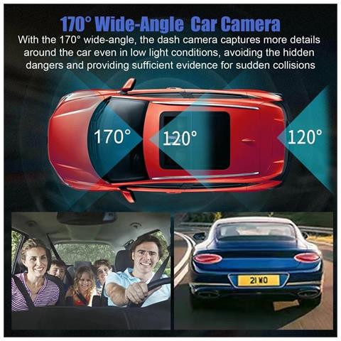 Videoregistratore Auto Dashcam 3 Canali Full Hd 1080p | Sistema A 3 Telecamere (anteriore + Posteriore + Interno /abitacolo) | Doppio Obiettivo Anteriore, Schermo Lcd 3, Scatola Nera G-sensor - Foto 4