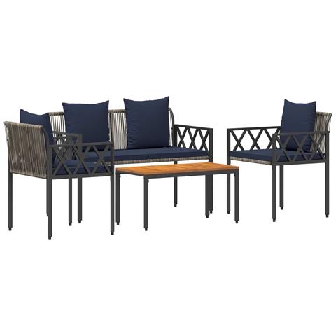 Set Mobili da Esterno 4 pcs Grigio e Blu Navy polyrattan - Foto 1