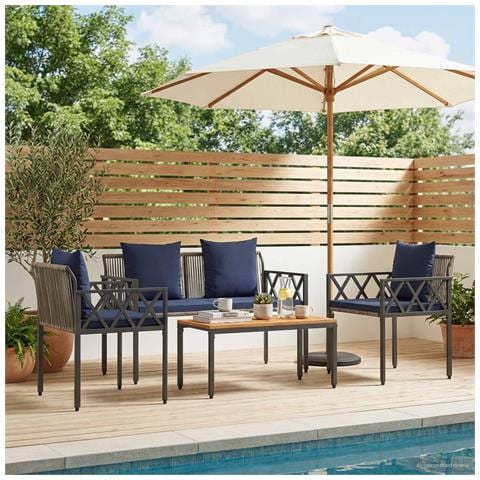 Set Mobili da Esterno 4 pcs Grigio e Blu Navy polyrattan - Foto 2