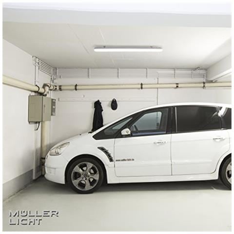 150 Centimetri Müller Luce Aqua Promo Plafoniera Led - Lampada Da Soffitto E Pareti Un Led Per Ambienti Umidi - Luce Bella Bianco Neutro (4000k) Per L'ideale Luce Di Lavoro - 1x24w Tubi Led - Ip65 - Grigio - Foto 2
