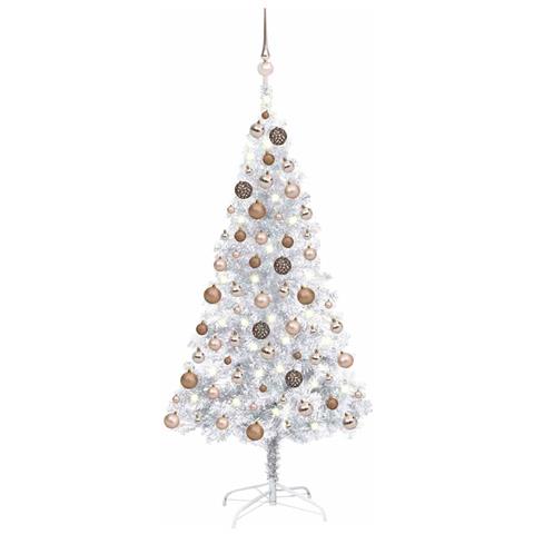 Set Albero Natale Artificiale LED e Palline Argento 150 cm PET - Foto 1