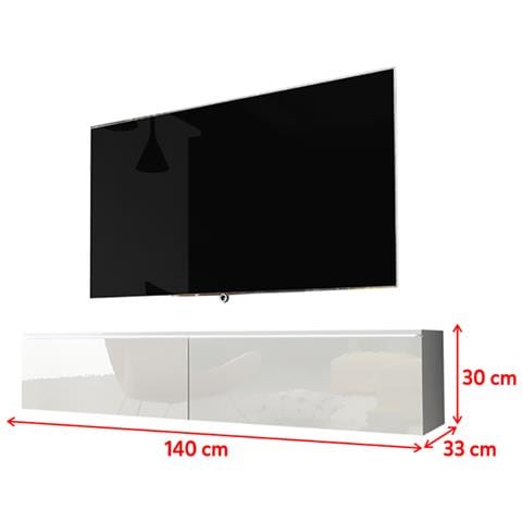 Kane - Mobile Tv Sospeso / Stile Scandinavo / Tavolino Tv Per Salotto / Porta Tv A Parete / Opzionali Luci Led (140 Cm, Bianco Opaco / Bianco Lucido, Con Led)  - Foto 4