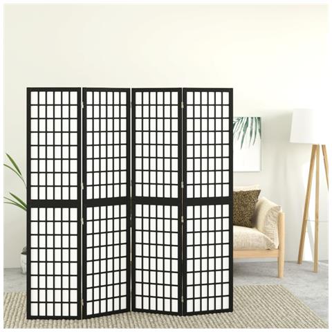 Divisorio Pieghevole 4 Pannelli Stile Giapponese 160x170cm Nero - Foto 8