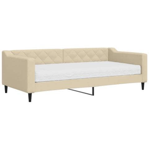 Divano Letto Con Materasso Crema 90x200 Cm In Tessuto - Foto 1