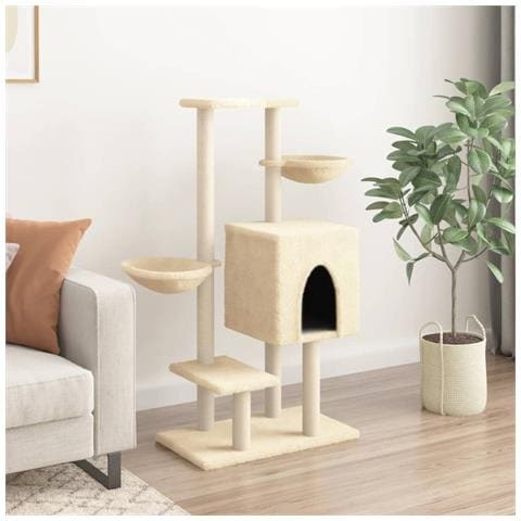 Albero Per Gatti Con Tiragraffi In Sisal Crema 117 Cm - Foto 2