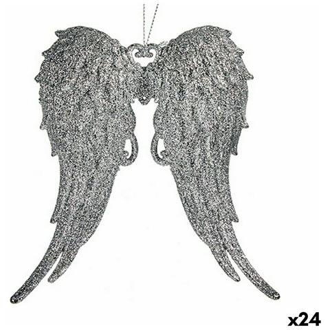 Decorazione Natalizia Ali D'angelo Argentato Plastica Porporina 13 X 14,5 X 2,5 Cm (24 Unità) - Foto 1