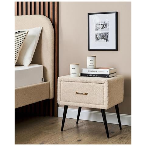 Comodino 1 Cassetto Flayat Bouclé Beige - Foto 1