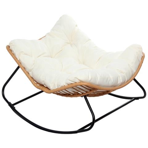 Poltrona A Dondolo In Resina Intrecciata Beige Con Cuscino Canggu - Foto 1