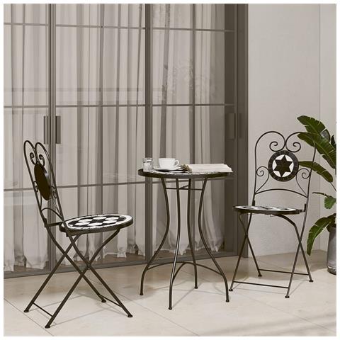 Tavolino Da Bistrot Con Mosaico Nero E Bianco 50x70cm Ceramica - Foto 3