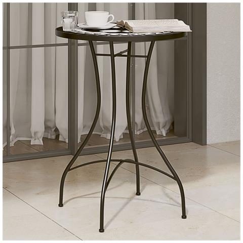 Tavolino Da Bistrot Con Mosaico Nero E Bianco 50x70cm Ceramica - Foto 1