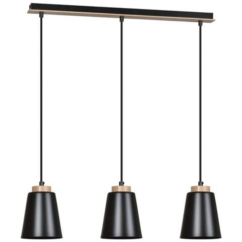Lampada A Sospensione Bolero - Nero - Acciaio Verniciato A Polvere, Legno - 66x100x14 Cm - Foto 1