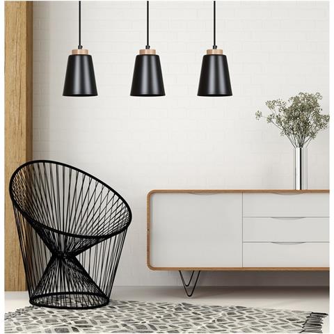 Lampada A Sospensione Bolero - Nero - Acciaio Verniciato A Polvere, Legno - 66x100x14 Cm - Foto 2