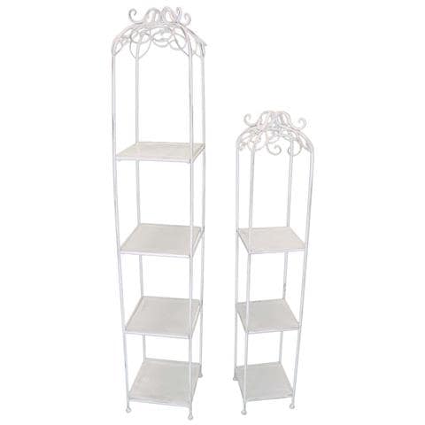 Set 2 Scaffali 4 E 3 Ripiani In Alluminio Bianco Antico Giada - Foto 1