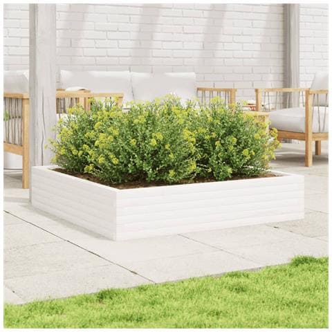 Fioriera Da Giardino Bianca 110x110x23cm Legno Massello Di Pino - Foto 3