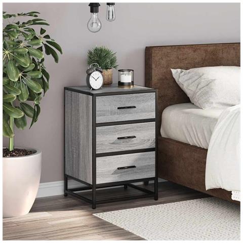 Comodino Grigio Sonoma 40x34,5x60 Cm Legno Multistrato Metallo - Foto 3