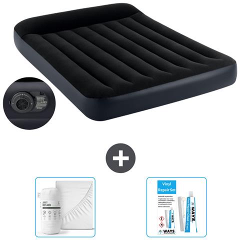 Set Materassino Gonfiabile - 191x137x25 Cm - Blu Scuro - Include Accessori Coordinati - Foto 1