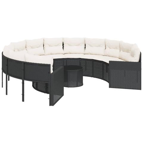 Divano Giardino Con Tavolo E Cuscini Circolare Nero Polyrattan - Foto 1