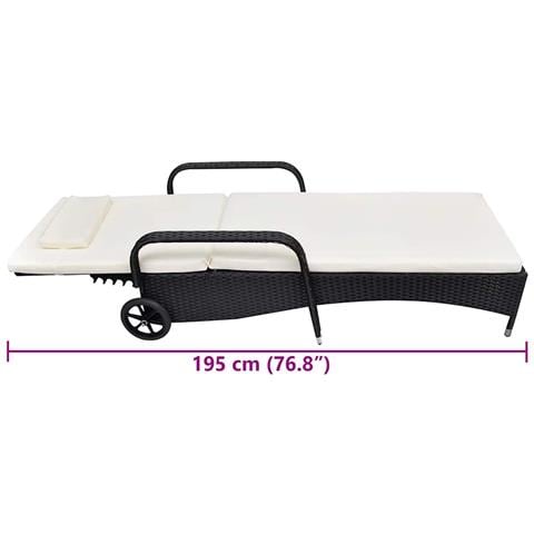 Lettino Prendisole Con Cuscino E Ruote In Polyrattan Nero - Foto 5