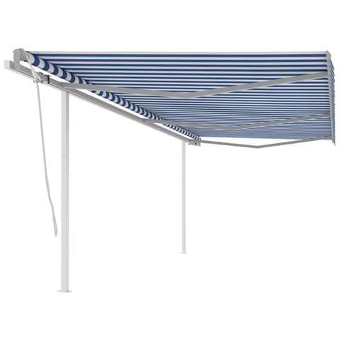 Tenda Da Sole Retrattile Manuale Con Pali 6x3m Blu E Bianca - Foto 2