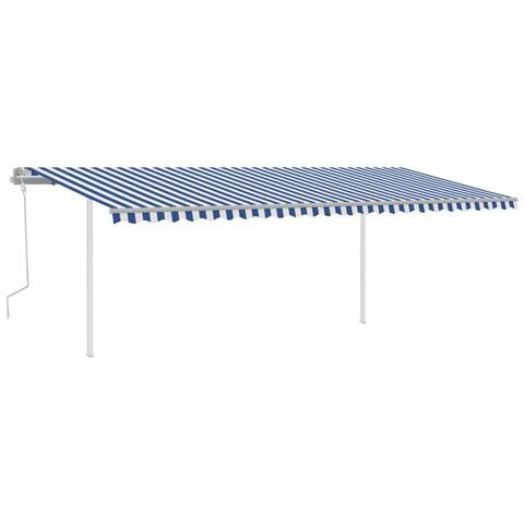 Tenda Da Sole Retrattile Manuale Con Pali 6x3m Blu E Bianca - Foto 1