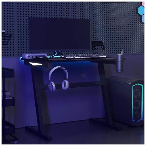 Lusso Casadino -  Scrivania Da Gaming Con Led E Gambe A Z Nera 90x60x75 Cm - Foto 2