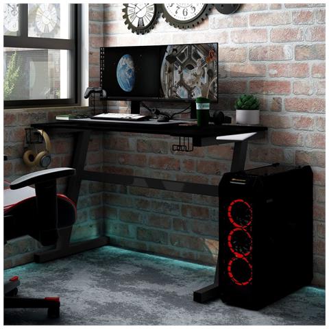 Lusso Casadino -  Scrivania Da Gaming Con Led E Gambe A Z Nera 90x60x75 Cm - Foto 8