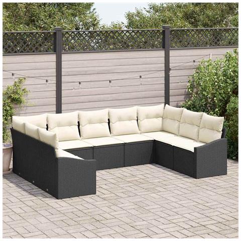 Set di Divani da Giardino da 9 Pezzi con Cuscini Nero in Rattan Polietilene - Foto 2