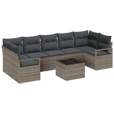 Set Divano da Giardino a 8 Pezzi con Cuscini Rattan Grigio, Divano da Giardino a Due Posti con Spazio di Stoccaggio e Cuscini Rattan Grigio - Foto 1
