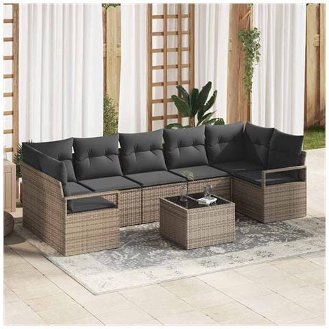 Set Divano da Giardino a 8 Pezzi con Cuscini Rattan Grigio, Divano da Giardino a Due Posti con Spazio di Stoccaggio e Cuscini Rattan Grigio - Foto 2