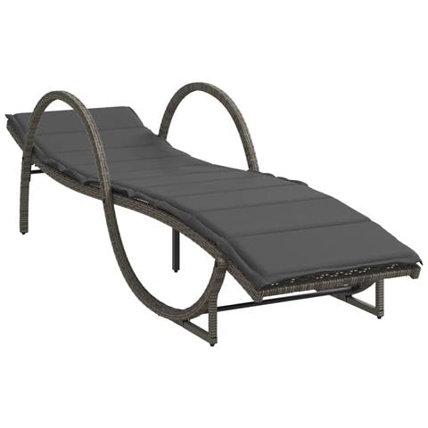 Lettino Prendisole con Cuscino Grigio 60x199x42cm in Polyrattan - Foto 1