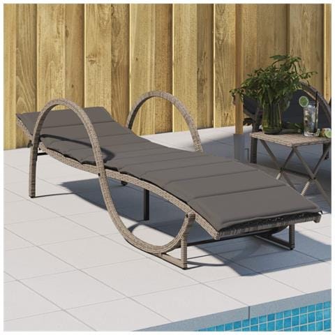 Lettino Prendisole con Cuscino Grigio 60x199x42cm in Polyrattan - Foto 2