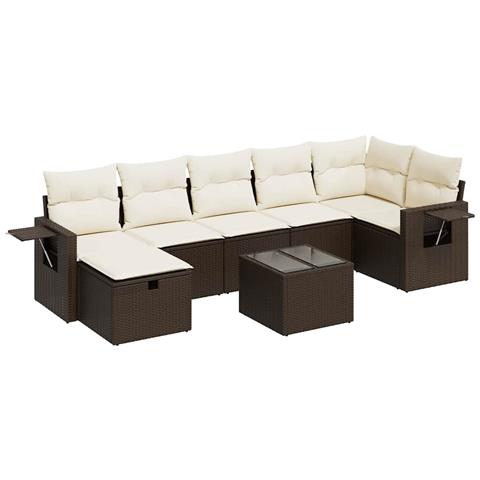 Set Divani da Giardino 8 pz con Cuscini Marrone in Polyrattan - Foto 1