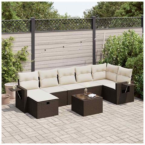 Set Divani da Giardino 8 pz con Cuscini Marrone in Polyrattan - Foto 2