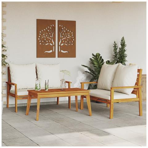 Set Mobili da Giardino 3pz con Cuscini Legno Massello di Acacia - Foto 2