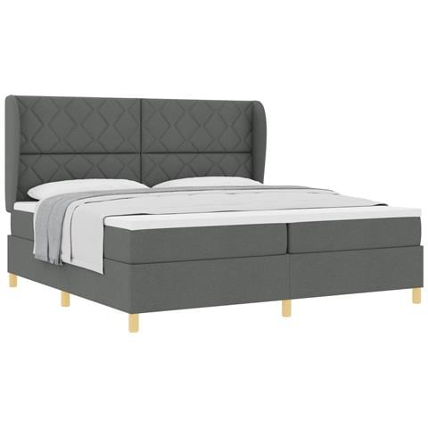 Letto Box Spring con Materasso Grigio Scuro 200x200 cm Tessuto - Foto 1