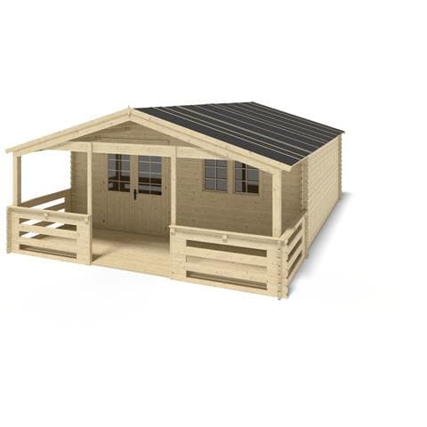 Casetta Da Giardino In Legno Con Veranda E tettoia - 48m2 - 6x6m - 40mm - Colore: Naturale - Foto 1