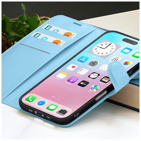 Custodia A Portafoglio Per Iphone 17 Air Funzione Supporto E Linguetta Magnetica, Azzurro - Foto 2