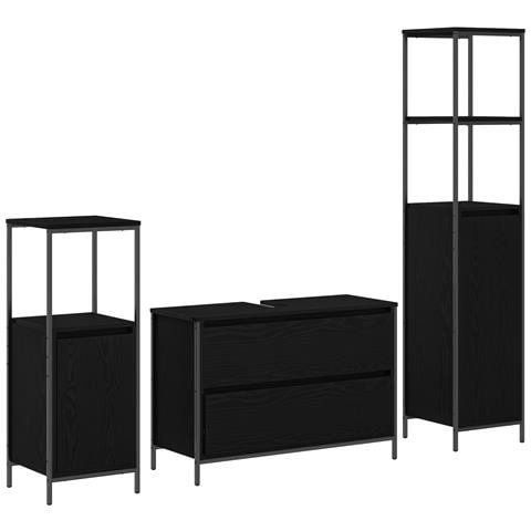 Set di Mobili da Bagno 3 Pezzi in Rovere Nero in Legno Ingegnerizzato - Foto 1
