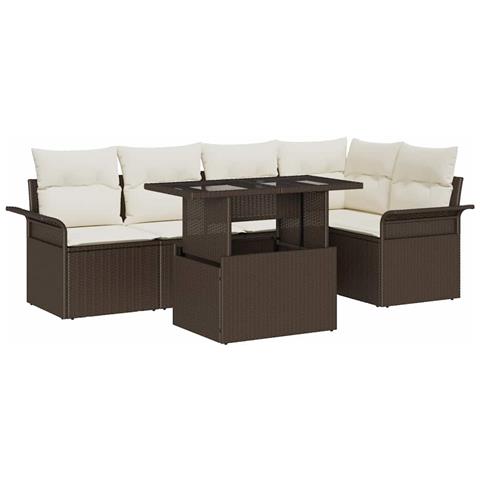 Set Divano da Giardino con cuscino 6 pcs Marrone Poly Rattan - Foto 1