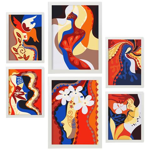 Set Di 6 Stampe Rococo Arts 1 In Dipinti Decorativi Estetici Astratti Femminili Per Il Tuo Soggiorno Di Casa A3 & A4 Cornice Bianca - Foto 1