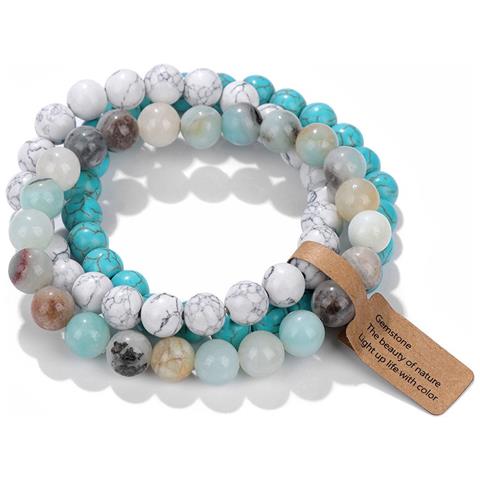 Set Di Braccialetti Di Perline In Pietra Vulcanica - Braccialetto Elastico Multicolore (3 Pezzi) - Foto 1