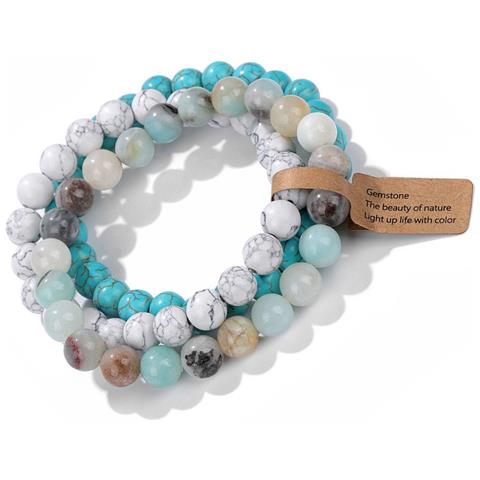 Set Di Braccialetti Di Perline In Pietra Vulcanica - Braccialetto Elastico Multicolore (3 Pezzi) - Foto 4