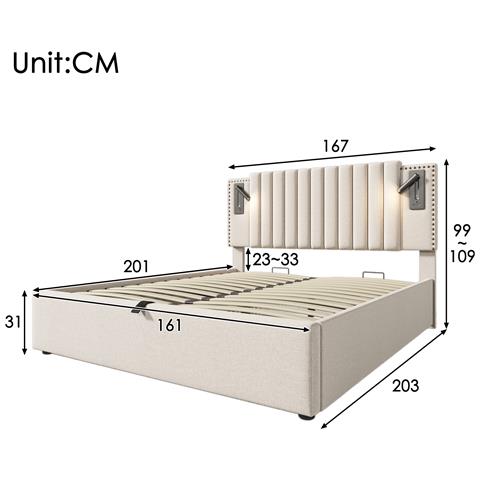 Letto Matrimoniale In Cotone E Lino Beige Con Design Vintage E Borchie - Foto 3