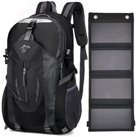 Zaino Con Pannello Solare 20w Usb 5v Zaino Trekking 40 Litri Impermeabile Per Escursionismo, Ciclismo, Moto, Travel Unisex Adulto (nero) - Foto 4