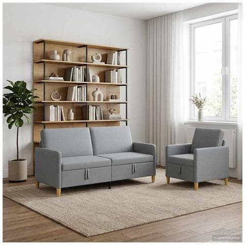 Set di Divani con Storage 2 pcs Grigio Chiaro Poliestere - Foto 2