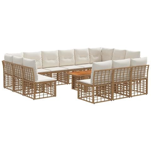 Set Divano da Giardino 14 pz Naturale e Bianco Crema polyrattan - Foto 1