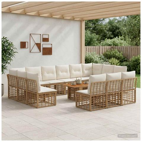 Set Divano da Giardino 14 pz Naturale e Bianco Crema polyrattan - Foto 10