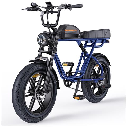 M1 Bici Elettrica Stile Moto, 25 km /h, Pneumatici Fat 20×4.0, Doppia Sospensione, Luci LED, Portata Massima 150kg, Blu - Foto 1