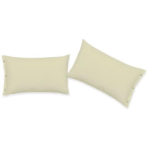 Coppia 2 Federe Cuscino Letto 100% Cotone Tinta Unita Sfoderabile Bottoni Laterali Federe Beige - Foto 1